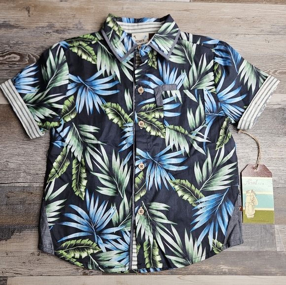 Fore! Axel & Hudson NEW Tropical Button Down Shirt Size 4T Hawaiian Leaves - Picture 1 of 4